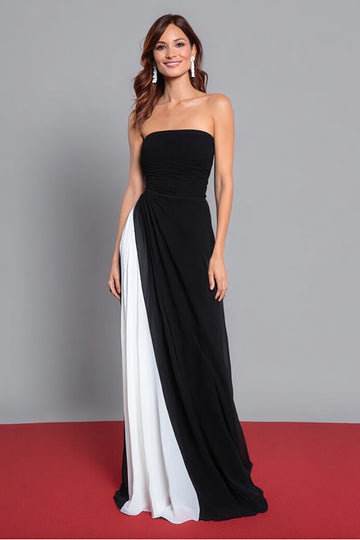 Strapless Black and White Long Formal Dress